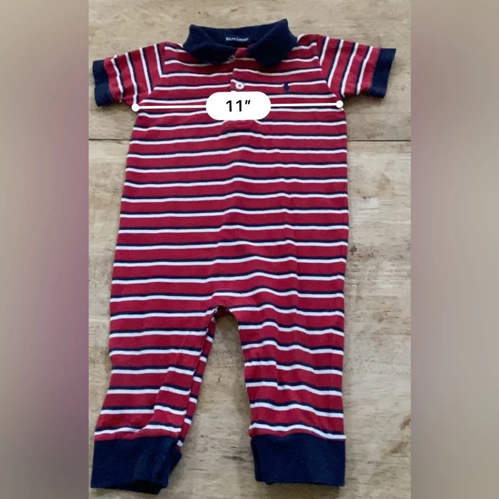 Vintage Polo Ralph‎ Lauren Infant Sz S 3-6 mo Striped Mesh Knit Romper